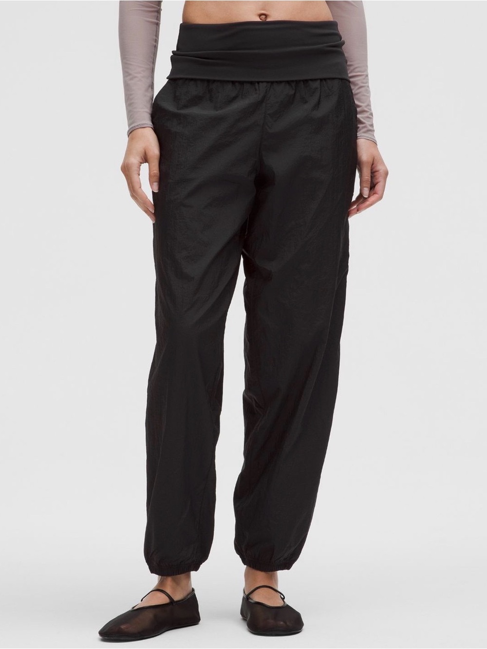 Lululemon Black Fold-Over Waist Track Joggers, Size Medium, Like New!